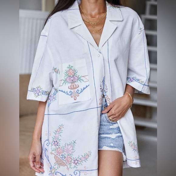 UPCYCLED DALLAS UNISEX CUBAN LINEN SHIRT - Picture 1 of 3